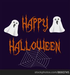 text happy halloween on a dark background spider web with ghosts banner. banner happy halloween spider web scary ghosts
