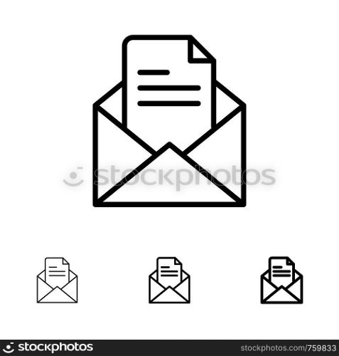 Text, Mail, Office, Pencil Bold and thin black line icon set
