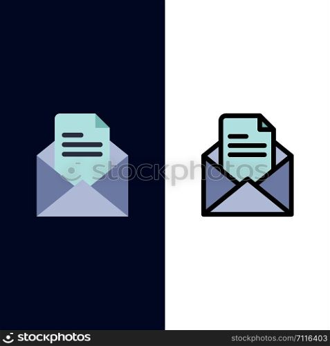 Text, Mail, Office, Pencil Icons. Flat and Line Filled Icon Set Vector Blue Background