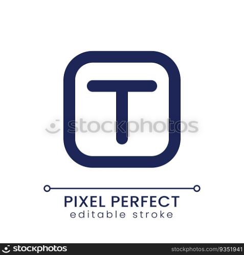 Text overlay pixel perfect linear ui icon. Adding caption to video. Footage editing tool. Provide information. GUI, UX design. Outline isolated user interface element for app and web. Editable stroke. Text overlay pixel perfect linear ui icon