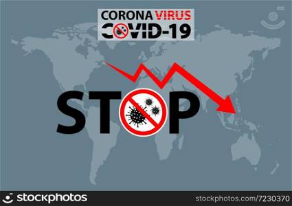 Text stop warning sign coronavirus covid 19 on on map earth