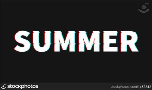 "Text "summer " in glitch effect , vector illustration."
