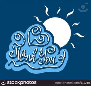 Text Thank You on cloud with bright sun positive mood vector illustration