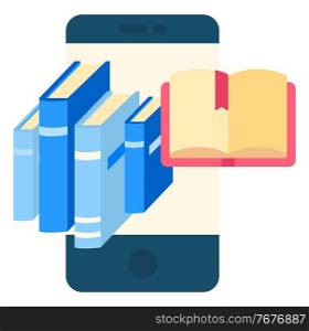 Textbook vector, isolated book with smartphone screen, hardcover of printed material. Literature and encyclopedia, education and getting knowledge illustration in flat style design for web, print. Books Textbook Printed Material Smartphone Library