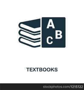 Textbooks creative icon. Simple element illustration. Textbooks concept symbol design from school collection. Can be used for mobile and web design, apps, software, print.. Textbooks icon. Monochrome style icon design from school icon collection. UI. Illustration of textbooks icon. Pictogram isolated on white. Ready to use in web design, apps, software, print.