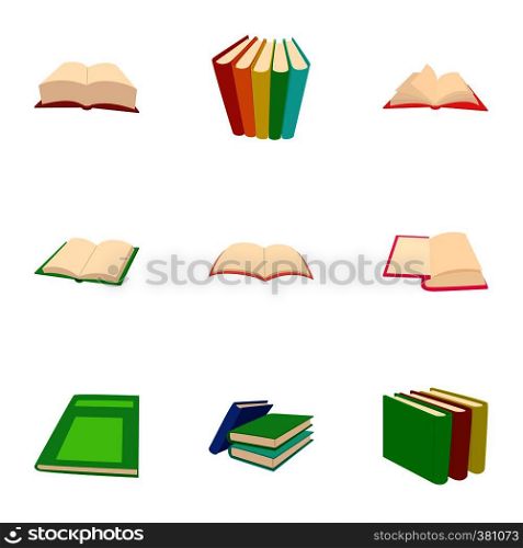 Textbooks icons set. Cartoon illustration of 9 textbooks vector icons for web. Textbooks icons set, cartoon style