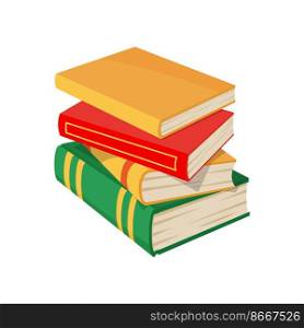 Textbooks in color hardcovers isolated stacked books, cartoon style learning materials. Vector studying reading bibliography objects, bestsellers. Studying textbooks closed books in hardcover