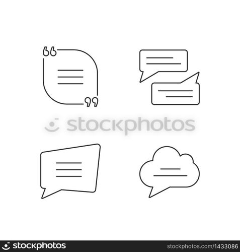 Textbox pixel perfect linear icons set. Empty group chat and feedback box. Blank speech bubbles. Customizable thin line contour symbols. Isolated vector outline illustrations. Editable stroke. Textbox pixel perfect linear icons set