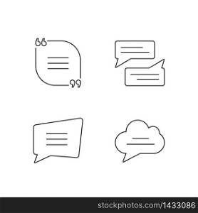 Textbox pixel perfect linear icons set. Empty group chat and feedback box. Blank speech bubbles. Customizable thin line contour symbols. Isolated vector outline illustrations. Editable stroke. Textbox pixel perfect linear icons set