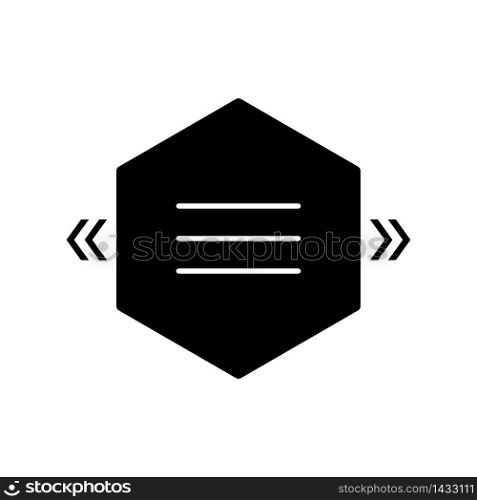 Textbox with angle quotes black glyph icon. Empty hexagonal box for direct speech. Blank dialogue bubble with quotation marks. Silhouette symbol on white space. Vector isolated illustration. Textbox with angle quotes black glyph icon