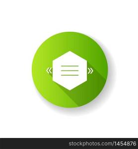 Textbox with angle quotes green flat design long shadow glyph icon. Empty hexagonal box for direct speech. Blank dialogue bubble with quotation marks. Silhouette RGB color illustration. Textbox with angle quotes green flat design long shadow glyph icon