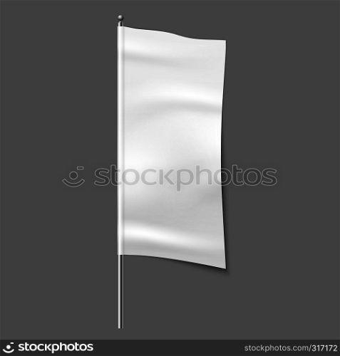 Textile advertising flag. Blank fabric white vertical cloth sign, textile ribbon vector template. Textile advertising flag. Blank fabric white vertical cloth sign, textile ribbon vector mockup