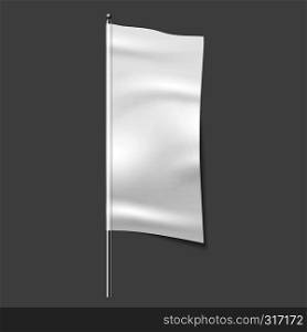 Textile advertising flag. Blank fabric white vertical cloth sign, textile ribbon vector template. Textile advertising flag. Blank fabric white vertical cloth sign, textile ribbon vector mockup