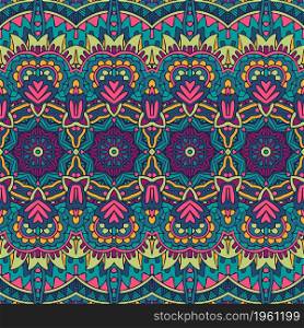 Textile design ethnic detailed print with psychedelic pattern.. Abstract Tribal vintage indian textile ethnic seamless pattern ornamental. Vector colorful geomertric art background.