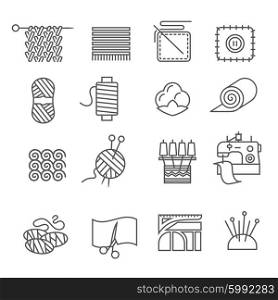 Textile Industry Icons Set. Textile industry outline icons set with cloth and fabtic samples isolated vector illustration