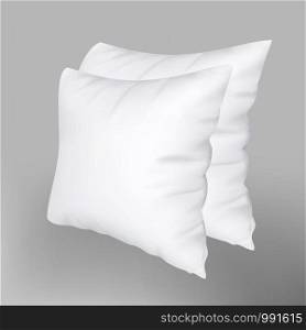 Textile Pillow For Comfortable Relax Sleep Vector Copyspace. Two Blank Orthopedic Soft Pillow Piled Against For Comfort. Bedroom Cotton Accessory For Sleeping Template Realistic 3d Illustration. Textile Pillow For Comfortable Relax Sleep Vector
