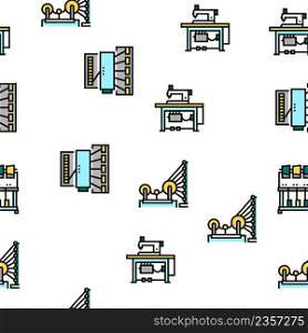 Textile Production Collection Icons Set Vector. Silk Thread And Clothing Textile Production, Sewing Machine And Factory Industrial Equipment Black Contour Illustrations. Textile Production Collection Icons Set Vector