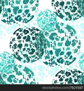 Textile seamless pattern of balls with texture green watercolor