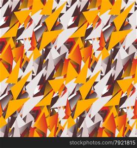 Textile seamless pattern of colored triangles in warm colors