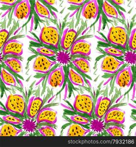 Textile seamless pattern of flowers with texture yellow watercolor