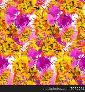 Textile seamless pattern of flowers with texture yellow watercolor