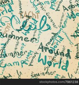 Textile seamless pattern of words on the subject of travel and summer holiday. Textile seamless pattern of words on the subject of travel and s