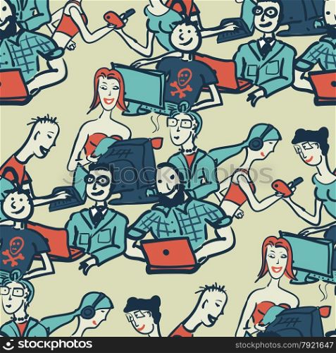 Textile seamless pattern with people chattering on the Internet