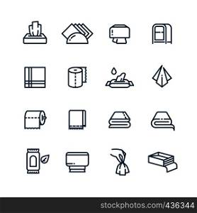 Textile towel and wet paper napkin line vector public sanitary icons. Hygiene and sanitary towel for bathroom or restroom illustration. Textile towel and wet paper napkin line vector public sanitary icons