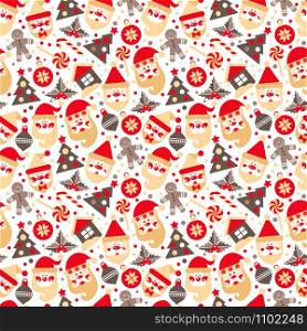 texture of Santa Claus with gifts. Seamless texture of Santa Claus with gifts tree and chrestmas elements