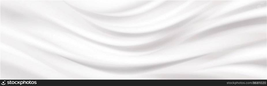 Texture of white cosmetic cream, sunscreen, milk or yogurt surface with ripple and waves. Abstract background with liquid dairy product splash or smooth satin drapery, vector realistic illustration. Texture of white cosmetic cream, sunscreen, yogurt