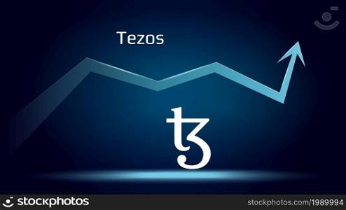 Tezos XTZ in uptrend and price is rising. Cryptocurrency coin symbol and up arrow. Flies to the moon. Vector illustration.. Tezos XTZ in uptrend and price is rising. Cryptocurrency coin symbol and up arrow. Flies to the moon.