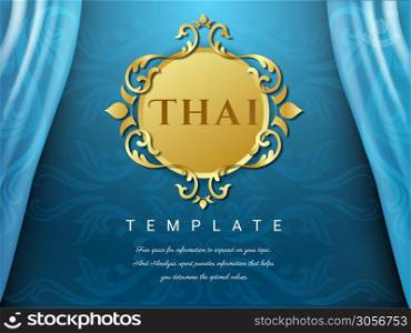 Thai background Blue color with flower Logo, Thai pattern traditional concept, Asian traditional art design. Vector illustration.