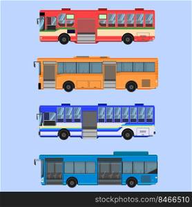 thai bus difference type, color middle size open the door for passenger come inside. vector illustration eps10.
