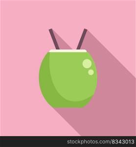 Thai cocktail icon flat vector. Fruit food. Floating market. Thai cocktail icon flat vector. Fruit food