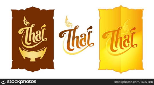 Thai concept logo.Black,white,gold background with Thai line art,xylophone illustrate symbol. Design for restaurant,company,cuisine,shop.