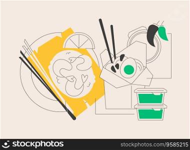 Thai cuisine abstract concept vector illustration. Thai traditional food, oriental cuisine restaurant menu, thailand spicy taste, asian recipe, takeout meal, gourmet market abstract metaphor.. Thai cuisine abstract concept vector illustration.