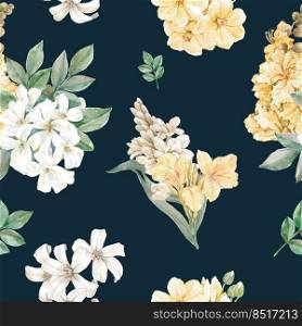Thai flower pattern seamless  template watercolor