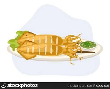 Thai grilled Jumbo size of squid. served with spicy seafood sauce and lettuce