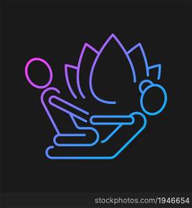Thai massage gradient vector icon for dark theme. Gradual stretching. Therapeutic touch. Improve mobility, flexibility. Thin line color symbol. Modern style pictogram. Vector isolated outline drawing. Thai massage gradient vector icon for dark theme
