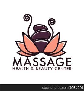 Thai massage health and beauty salon center poster vector. Woman professional masseuse wearing traditional clothes of Thailand, traditional lotus flower. Back and body care by specialists expert. Thai massage health and beauty salon center poster vector.