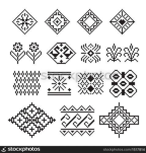 Thai pixel ornament, vector set