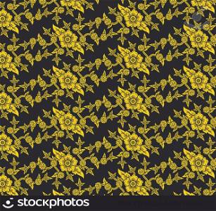 Thai traditional art, flower style on black background (seamless pattern)