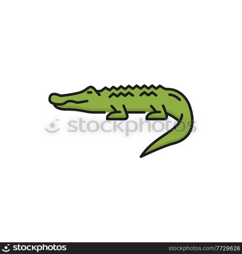 Thailand alligator isolated wild crocodile color line icon. Vector Thai green crocodile, scary carnivore crocodylus reptile. Mississippiensis predator animal, symbol of Thailand, dangerous creature. Wild crocodile, american alligator isolated icon