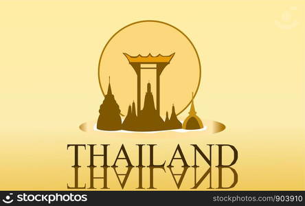 Thailand Amazing Tourism wat arun temple gold color design for banner vector. Thai art graphic sign illustration.