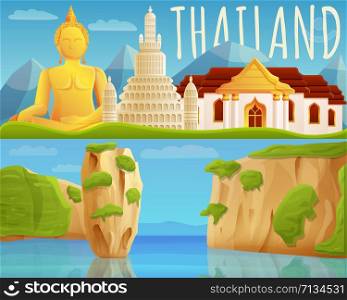 Thailand banner set. Cartoon illustration of thailand vector banner set for web design. Thailand banner set, cartoon style