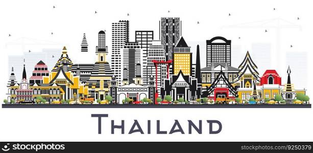 Thailand City Skyline with Color Buildings Isolated on White. Vector Illustration. Tourism Concept with Historic Architecture. Thailand Cityscape with Landmarks.