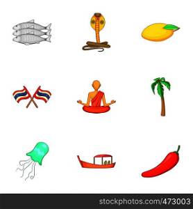 Thailand culture icons set. Cartoon set of 9 Thailand culture vector icons for web isolated on white background. Thailand culture icons set, cartoon style