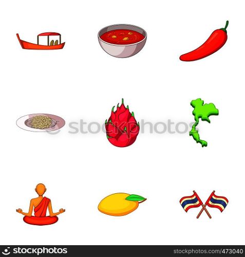 Thailand day icons set. Cartoon set of 9 Thailand day vector icons for web isolated on white background. Thailand day icons set, cartoon style