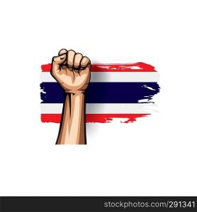 Thailand flag and hand on white background. Vector illustration.. Thailand flag and hand on white background. Vector illustration