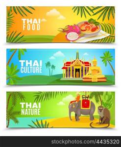 Thailand Horizontal Banners. Thailands food nature and culture flat horizontal banner set for web design and presentation vector illustration